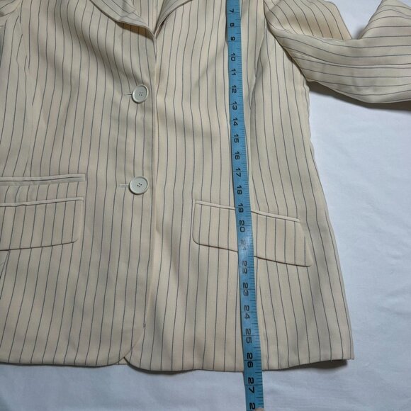 Akris Wool Blend Pinstripe 2-Button Blazer Ivory Cream Black Classic Size 10 - Picture 10 of 16